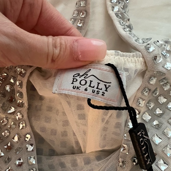 NWT NEVER WORN Oh Polly Amolika embellished halterneck mini dress in white - Picture 5 of 5